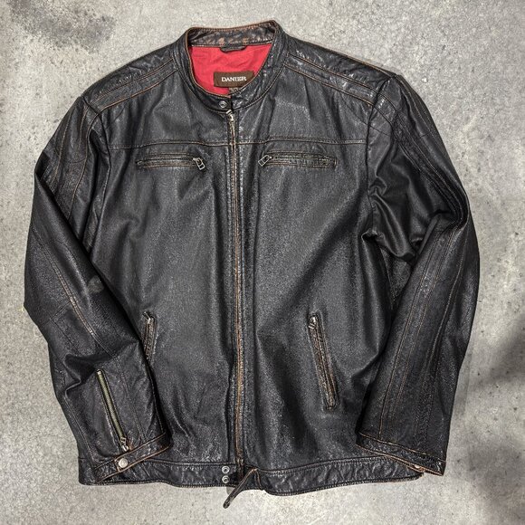 DANIER - Distressed Mens Leather Moto Jacket - 2XLT - Picture 1 of 10